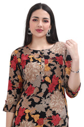 Multi Color Floral Print Kurti in Rayon with Foil Highlights